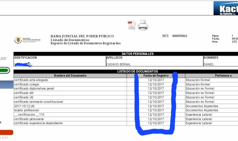 cadavid89's tweet photo. @CAROLIN19588566 @DianaRemolinaB @judicaturacsj Es imposible que hubiese cargado los documentos el 12/10/2017 para un concurso que inicio inscripciones el 26/08/2018.
La Unidad de Carrera Judicial no admite que en el sistema se sobrescribieron los documentos de la #convocatoria4 a la #convocatoria27 @judicaturacsj https://t.co/kmav1zhm3t