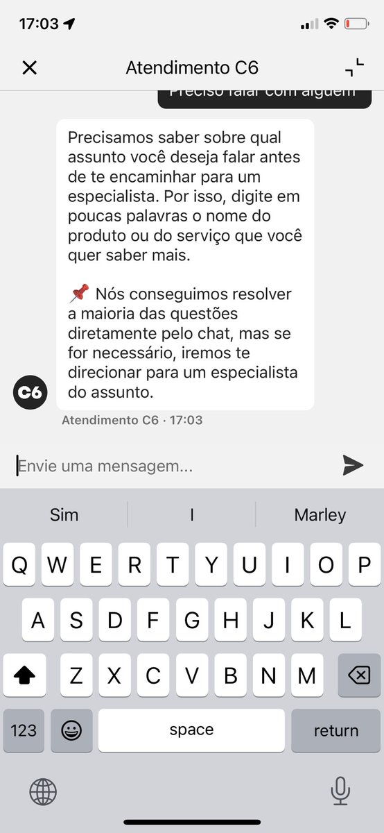 marleyfranco's tweet photo. @C6Bank o chat de vocês é um lixo. Não se consegue falar com ninguém. Vocês precisam de uma aula com o principal concorrente. @nubank ensina eles. https://t.co/JMXM842Jze