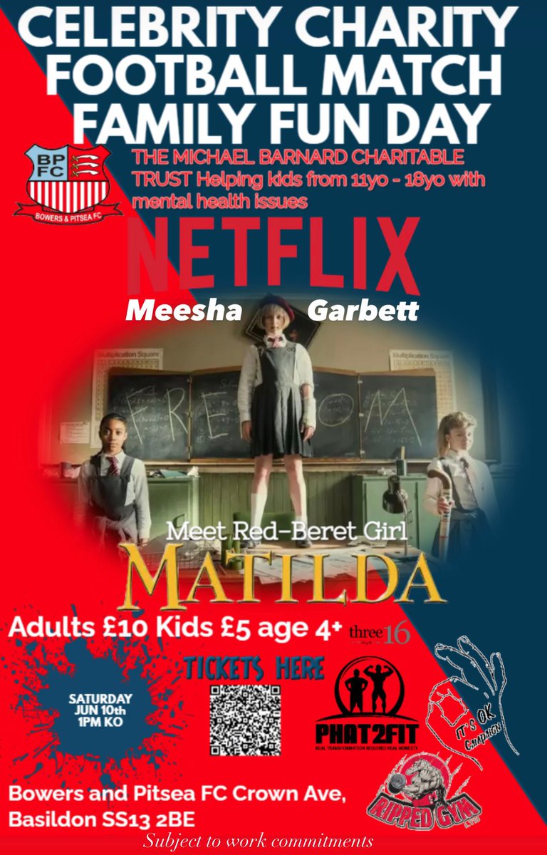 itsok_campaign's tweet photo. Calling all Matilda Movie &amp; Harry Potter Fans!!

We are hosting a charity football match and fun day to raise money for our Children’s Mental Health Foundation and we have a couple of very special guests helping us. 

https://t.co/Csc2BsbspS

❤️❤️ https://t.co/vd0LCy2iK8