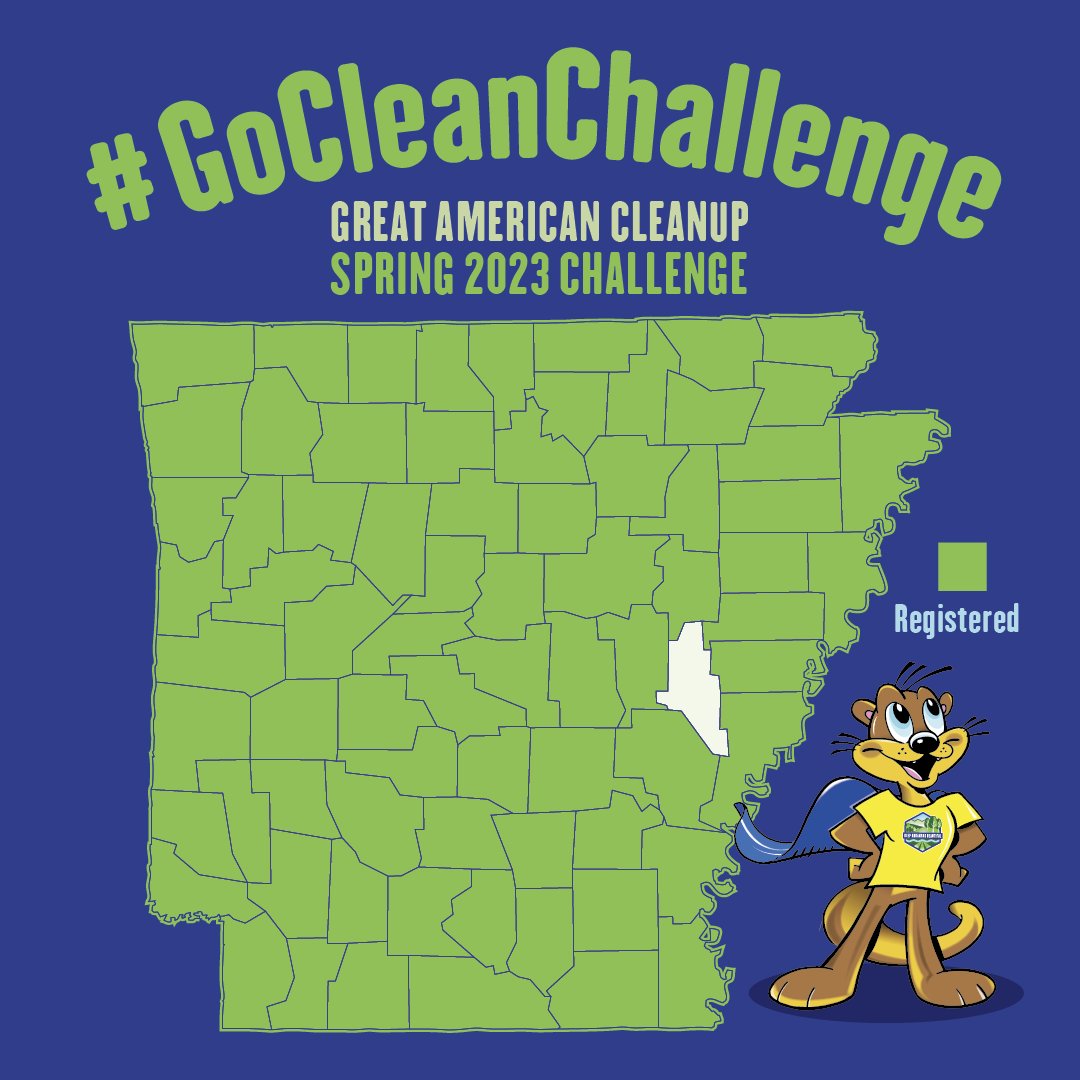 KeepARBeautiful's tweet photo. May is here and with it, our last month of Great American Cleanups! Thank you to the 74 counties that have taken the #GoCleanChallenge this spring! 

Only one county to go! WAY TO GO, VOLUNTEERS! https://t.co/ddwXFVlvzK