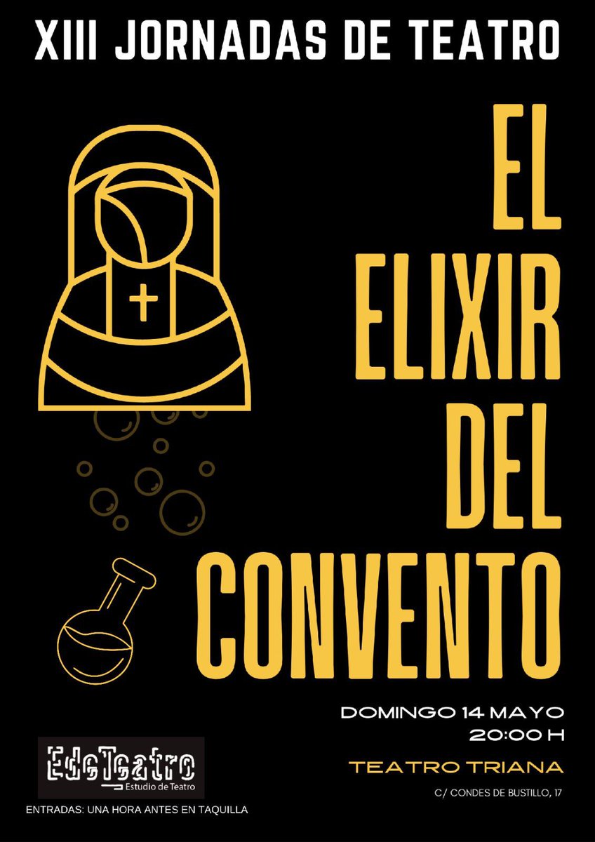 Jornadas de teatro 🎭,  es el turno de nuestros alumnos de la escuela. Domingo 14 de mayo en el Teatro de Triana a las 20:00 horas. Entradas una hora antes en taquilla.