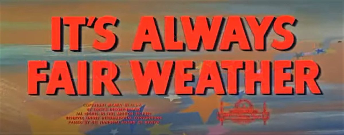 See thread for 10 reasons why you need to see the wonderful, hugely inventive (but woefully underseen) MGM musical IT'S ALWAYS FAIR WEATHER (Gene Kelly/Stanley Donen, 1955) on the big screen in the @BFI #FilmOnFilm Festival whatson.bfi.org.uk/Online/default…