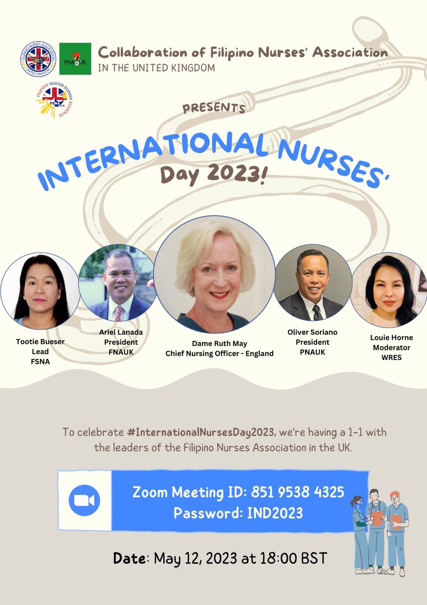 NEWS🔈🔈🔈!
To celebrate #InternationalNursesDay 2023 we’re doing a one on one with the leaders of Filipino nurses association👏🏽!
We want to reach out to as many 🇵🇭 #IEN’s in the UK (43k & counting!)
#pastoralsupport
#professionaldevelopment
#belonging

Joined by Dame @CNOEngland