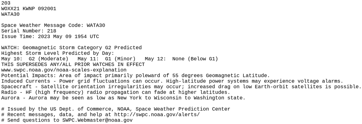 SWPC issues WATCH: Geomagnetic Storm Category G2 Predicted