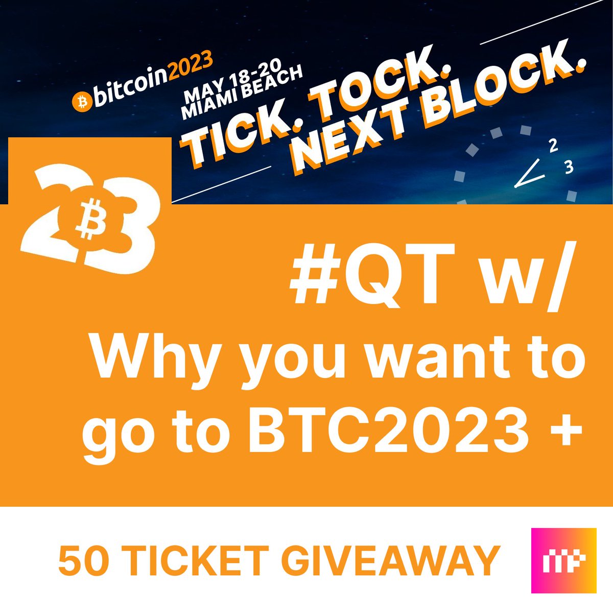 @TheBitcoinConf #Bitcoin2023 is happening from May 18 -20 in #Miami 🌴 & we are giving away 50 Tickets! To be eligible Quote Tweet with why you want to go to #BTC 2023 #diversity