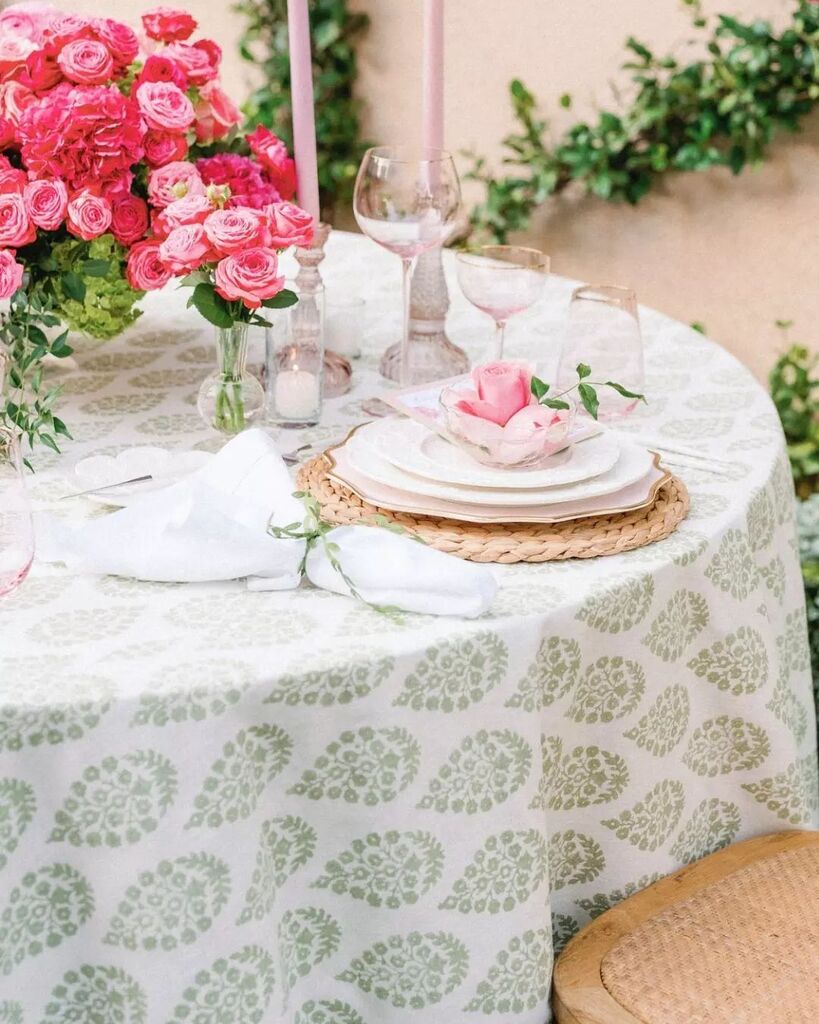 🍃 Introducing Misty Sage Meera from the Italia Collection 🍃 Misty Sage Meera is a leaf block print on a soft white cotton background. She makes a beautiful tabletop for a bridal shower or other social occasion. Meera is also available in Blush, Ind… instagr.am/p/CsCLmeXBJkn/