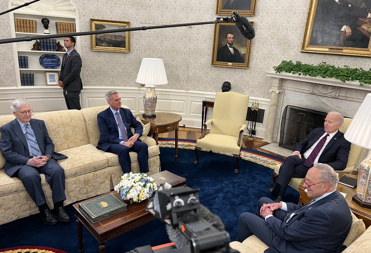 Biden sits down with McCarthy and other congressional leaders to talk about looming debt deadline.