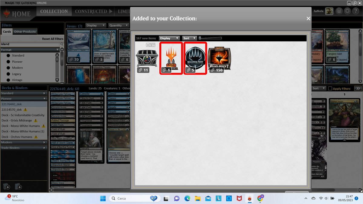 Testing pioneer in view of GP Valencia and Regional in Athens brings me a trophy with UB control!!
MU:
5C yorion atraxa ✔️✔️
5C yorion atraxa ✔️✔️
BR✔️✔️
BR ✔️❌✔️
MonoW humans❌✔️✔️