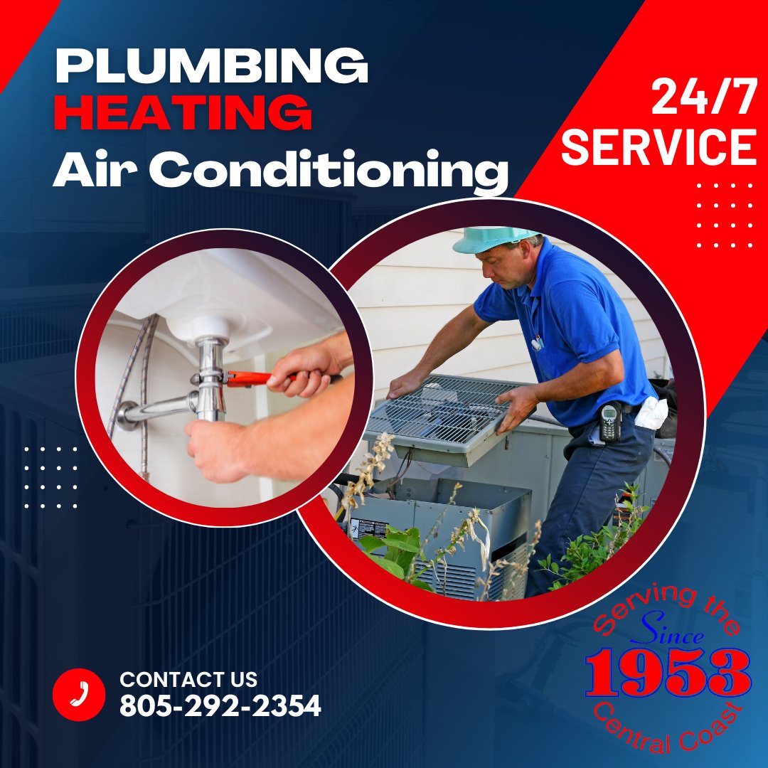 Since 1953, comfort you can trust! Give us a call today! 805-292-2354 bit.ly/3UEadTH #sanluisobispo #pasorobles #templeton #cambria #centralcoast #centralcali #centralca #plumbing #heating #airconditioning #hvac