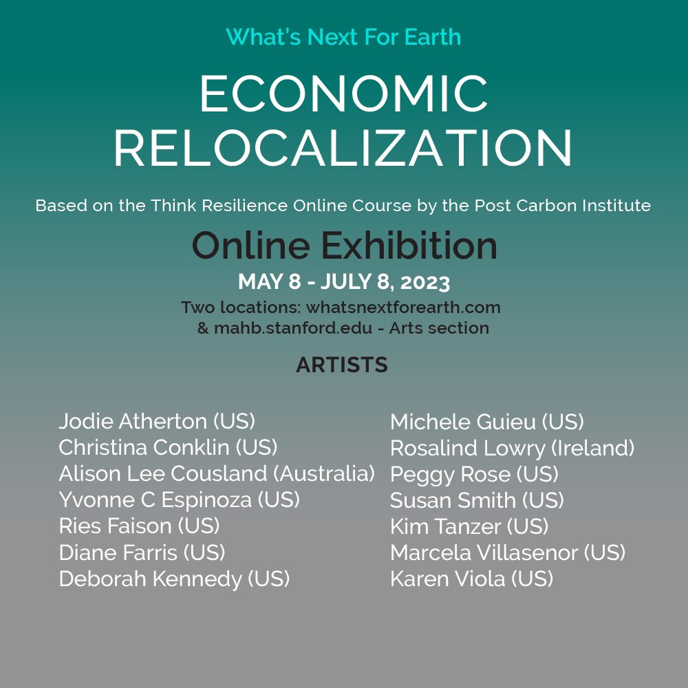 whatsnext4earth's tweet image. Artists tackled the challenging theme of Economic Relocalization in our new art exhibition. Inspired by the Think Resilience course by @richardheinberg @postcarbon their thought-provoking pieces have added depth to the conversation on relocalization.#polycrises #humanpredicament