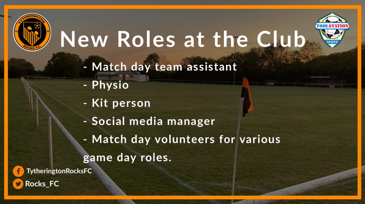 Tytherington Rocks need you for the upcoming 23/24 season! 

If you think you can bring the spirit, passion and commitment that this club deserves to the any of the the roles please DM us for more info . 

Experience not essential to join the Rocks family !