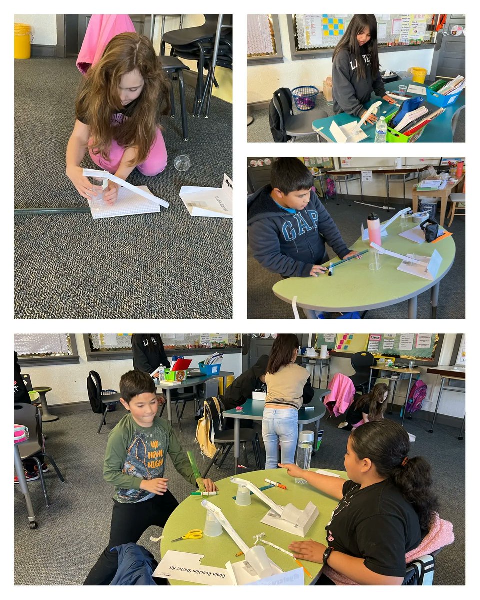 ColumbineES's tweet photo. Columbine 4th graders are hard at work learning about changes in energy. Building and testing chain-reaction machines is challenging and a blast! @KarlaAllenbach #SkylineCommunityStrong #StVrainStorm @SVPriorityPrgms https://t.co/SpZ29eawQn
