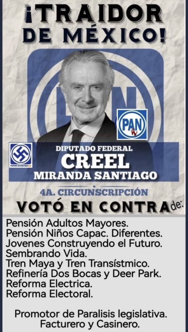 DorisJaime6's tweet photo. Éste sujeto @SantiagoCreelM pide un debate con el PRESIDENTE de MÉXICO 🇲🇽? Parece olvidar que Andrés Manuel López Obrador NO ESTÁ EN CAMPAÑA, ni tiene tiempo de hablar con delincuentes PANISTAS! Mejor busque una cita en NYC con su amigo Genaro García Luna! https://t.co/mILioWK05D