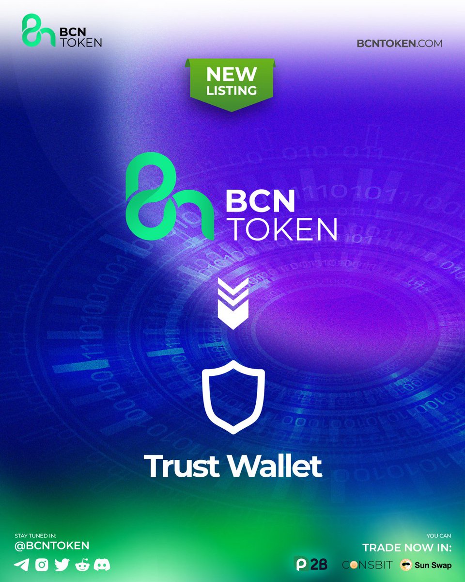 bcntoken's tweet photo. 🎉 Exciting news! BCN TOKEN is now listed on @TrustWallet 🎉

Our community can now manage and trade #BCNTOKEN more conveniently using the secure and intuitive #TrustWallet app. To add BCN TOKEN to your Trust Wallet, simply click 'Add Asset' and search for BCN TOKEN.

Thank you for your support and stay tuned for more updates!