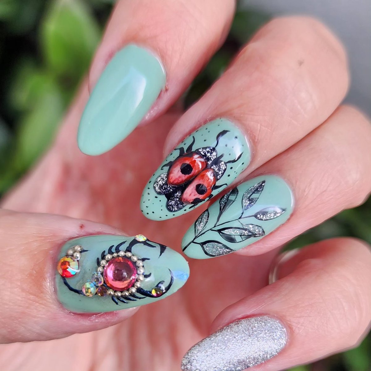 My nail artist was extra patient to do bug themed nails for me si ce I have my entomology group tomorrow!