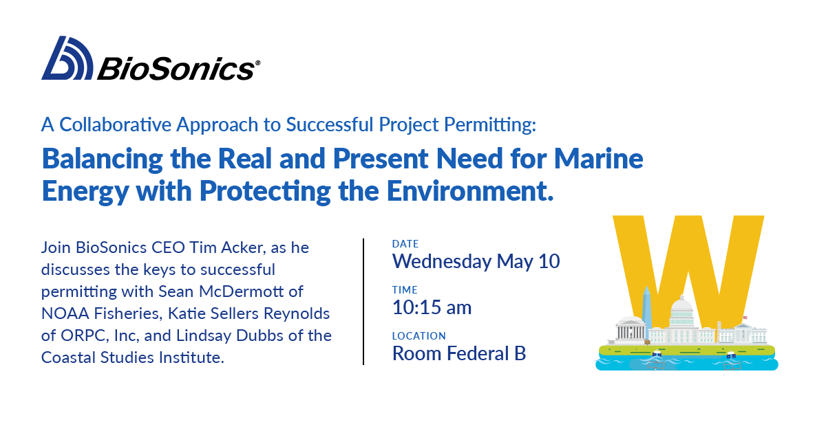 Join BioSonics CEO Tim Acker tomorrow at #WaterPowerWeek as he, and representatives from NOAA Fisheries, ORPC, and the Coastal Studies Institute, discuss: A Collaborative Approach to Successful Project Permitting. #WPW2023 #renewableenergy #blueeconomy #marineenergy