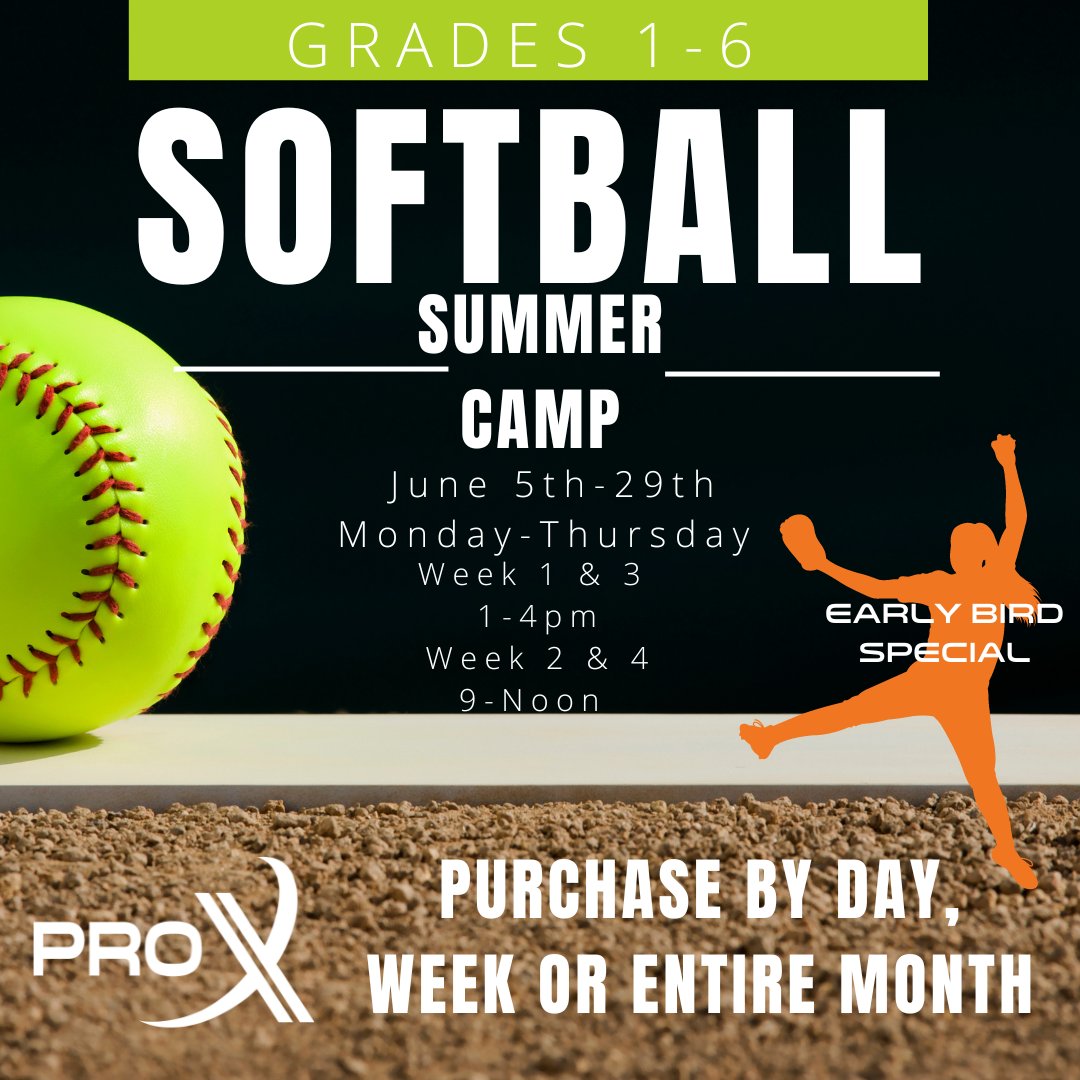 Softball Summer Camp registration is LIVE 🔥 Use code EarlyBird20 before May 14th to get 20% off! Click the link below for more information. proxathlete.com/summer-camps/