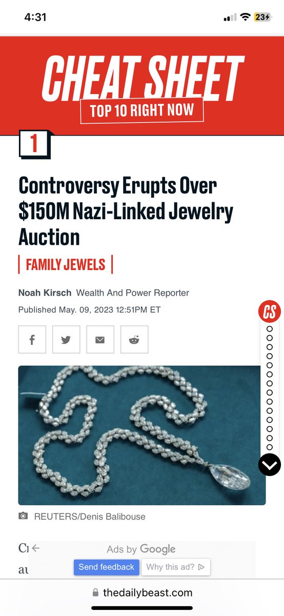 HeaJonathan's tweet photo. #1 trending story on @thedailybeast #HeidiHorten #HelmutHorten #HortenAG #ChristiesJewels #Genocide #holocaust #aryanization #shoah #Hoteldesbergues #FourSeasonsHotel #CascadeInvestment #GenevaSwitzerland #diamonds #Nazi #GroupsArtemis #FrancoisPinault #jewelry #jewels https://t.co/4NuVVEjRBl