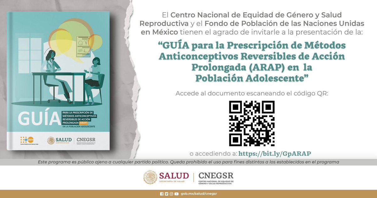 Conoce la “Guía para la Prescripción de Métodos Anticonceptivos Reversibles de Acción Prolongada (ARAP) en la Población Adolescente”
👉youtu.be/ZtPvjbdVDPQ 
Descarga la Guía en nuestra página web:
👉bit.ly/GpARAP