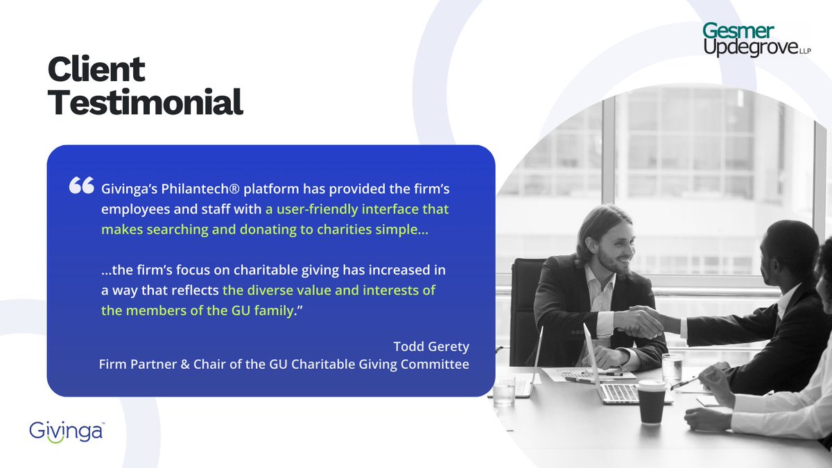 Givinga’s Philantech® allowed <a href="/GesmerUpdegrove/">Gesmer Updegrove LLP</a> to increase their giving efficiency and have a greater impact on the causes that they and their employees care about. Learn more in our latest Case Study: hubs.ly/Q01Pd2L70

#Philantech #PoweredbyPhilantech #PhilantechinAction