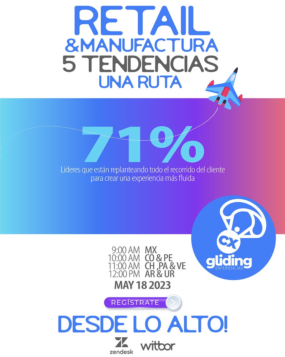 WitborOK's tweet image. Enfrentas retos de Transformación Digital para mejorar las Relaciones Con Tus Clientes en tiempos difíciles, es hora de volar! 

Las Experiencias Gliding CX son tu gran oportunidad para hacerlo de manera segura de la mano de 
@ZendeskLATAM y @WitborOK 

zurl.co/d0lE