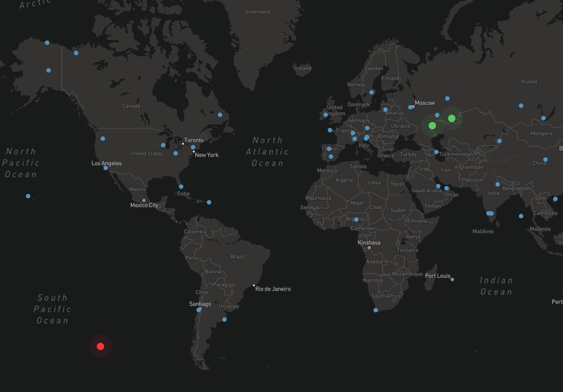Crypto2 (top right green dot) says Hi to the ISS (International Space Station, the other green dot), while Crypto1 is chilling over the South Pacific.