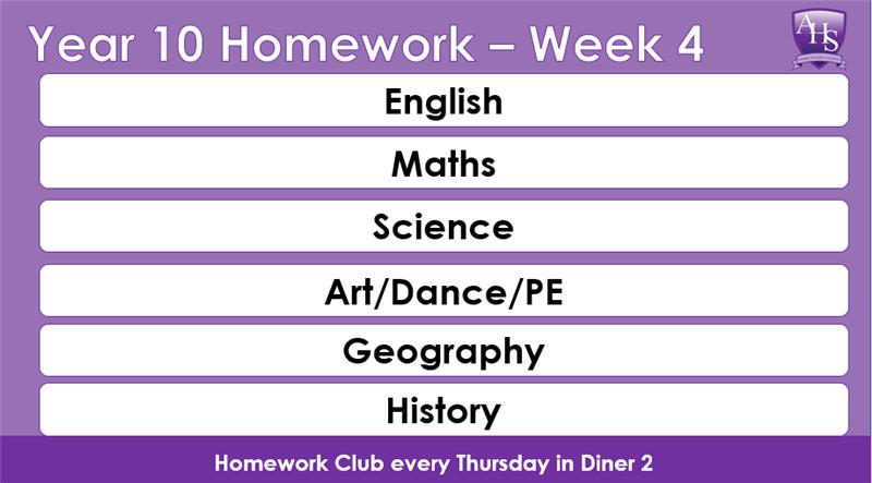 #Year10Homework for this week. Please expect homework from these subjects. Remember homework club is running every Thursday from 3:30-4:30 in Diner 2. #BePrepared