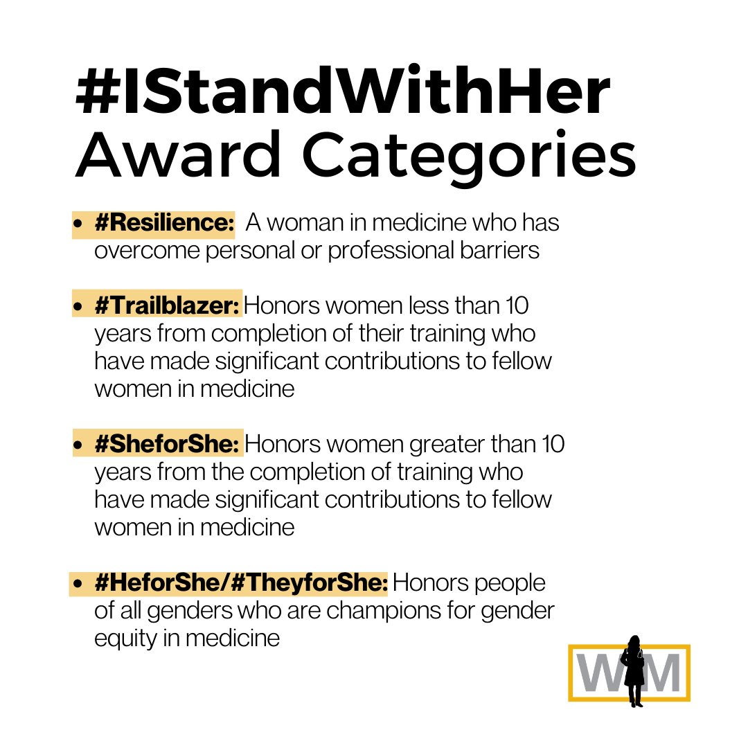 ShikhaJainMD's tweet photo. ๐ข #MedTwitter, we all know AMAZING colleagues of all genders deserving of accolades/awards!
Nominate someone for the #IStandWithHer awards today!
#SheForShe #HeForShe #TheyForShe #Resilience #Trailblazer.
Due June 2
#WIMStrongerTogether
https://t.co/KcbJSMLbhh https://t.co/sB9mWLmLHa