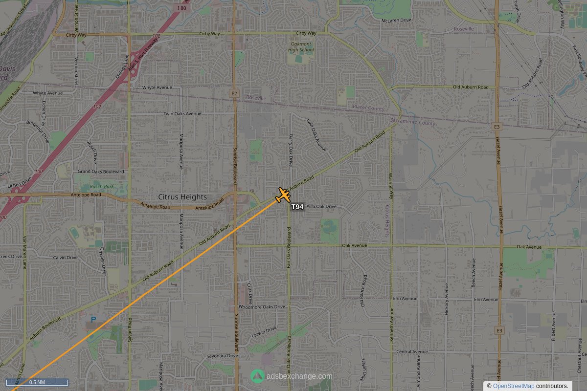 ffoverhead's tweet image. CalFire aircraft #N442DF callsign #T94 (S2P) was spotted near Citrus Heights, CA around 20:48 UTC squawking 1255 globe.adsbexchange.com/?icao=a5525c&amp;amp;z… #CalFire