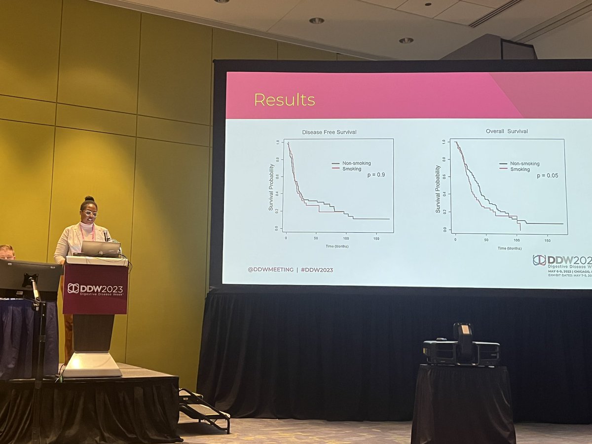 So proud of @FoxChaseSurgOnc ⭐️ research fellow @AkumuoRita presenting our work at #DDW2023 identifying differential responses to #neoadjuvant in #pancreatic cancer w/ tobacco use. Lots of biology for us to unpack here 🔥 @SanjaySReddy @jeffreyfarma @TempleSurgRes
