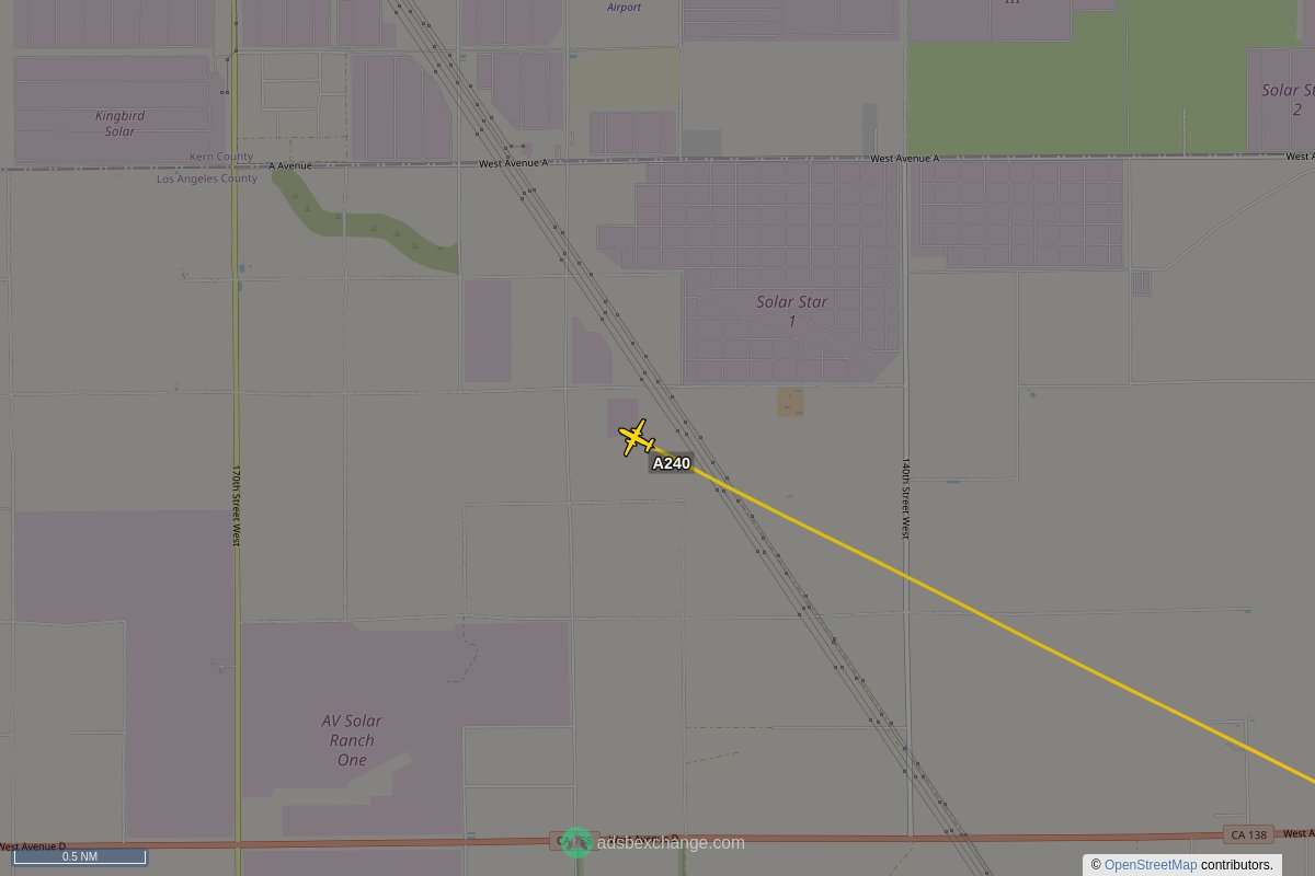 ffoverhead's tweet image. CalFire #N421DF callsign #A240 (a V10) was spotted near Los Angeles County, CA at approx 20:53 UTC squawking 1255 globe.adsbexchange.com/?icao=a4ffa7&amp;amp;z… #CalFire
