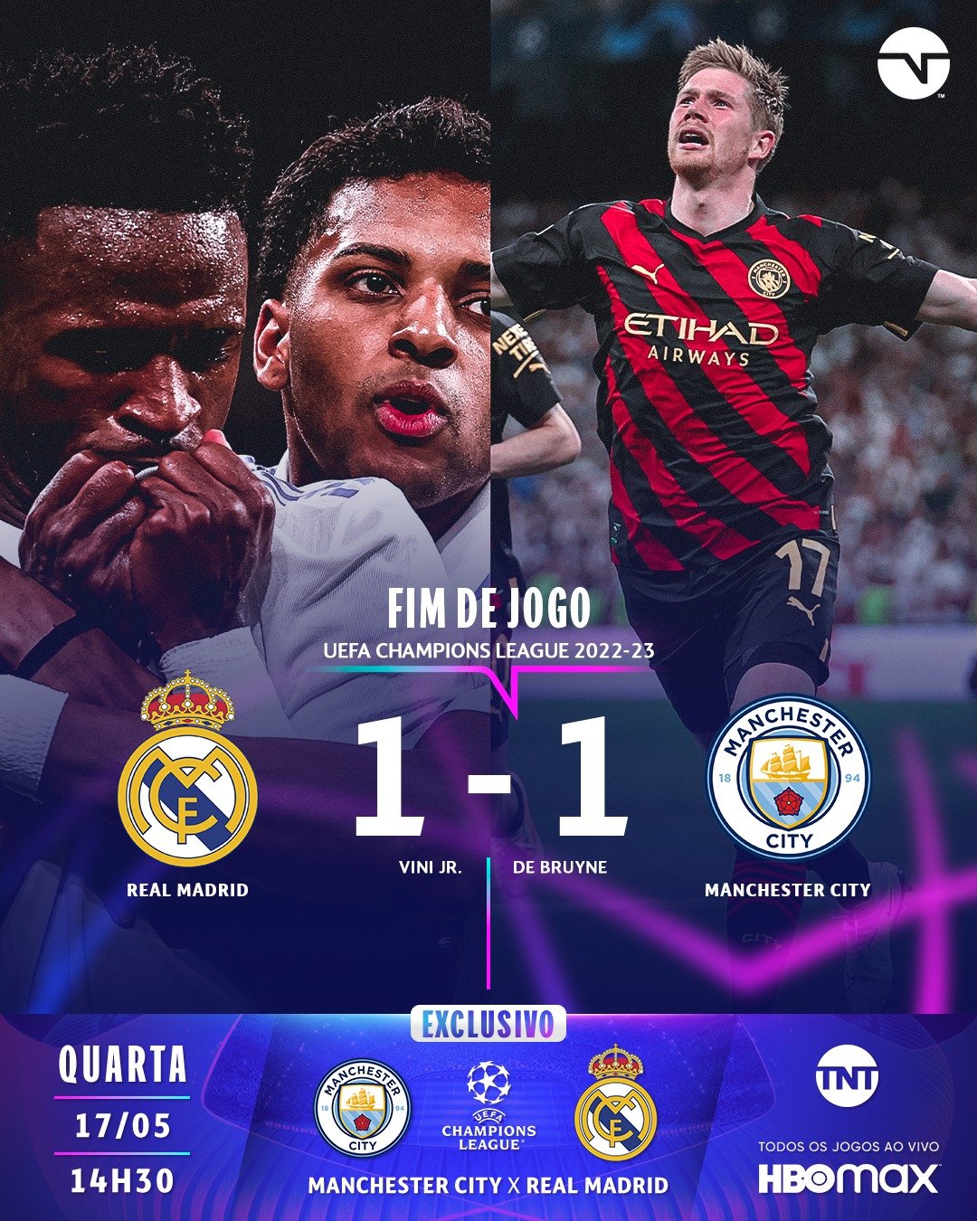 TNT Sports Brasil - Não dá pra perder o JOGAÇO entre Real Madrid x  Manchester City pelas oitavas de final da Champions League, né?! Para  assistir é só acessar  Vem com