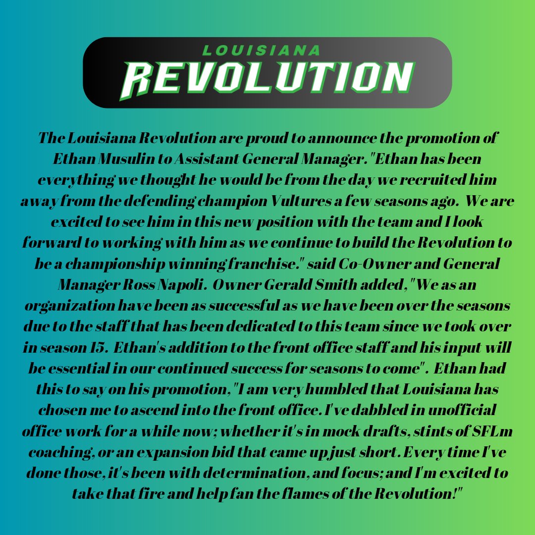 ✍️CLUB STATEMENT✍️

A member of the Revolution family is moving up!⬆️

<a href="/simulationfl/">Simulation Football League</a> #RevUp #CadillacStyle #louisianaproud