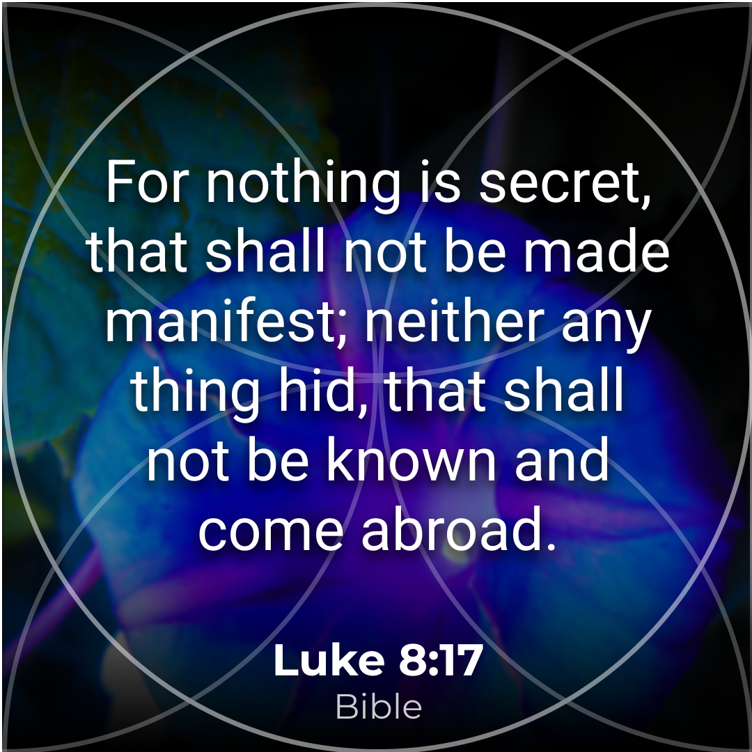 UrMessageToday's tweet image. “For nothing is secret, that shall #NotBe made manifest; neither any thing #hid, that shall not #BeKnown and come abroad.”
Luke 8:17
Bible #A #truth #wisdom #dailymessage yourmessage.today