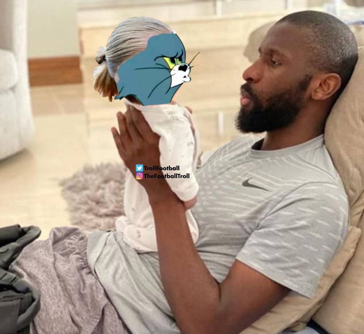 TrollFootball's tweet photo. Rüdiger with Haaland https://t.co/t4QLMwUAlc