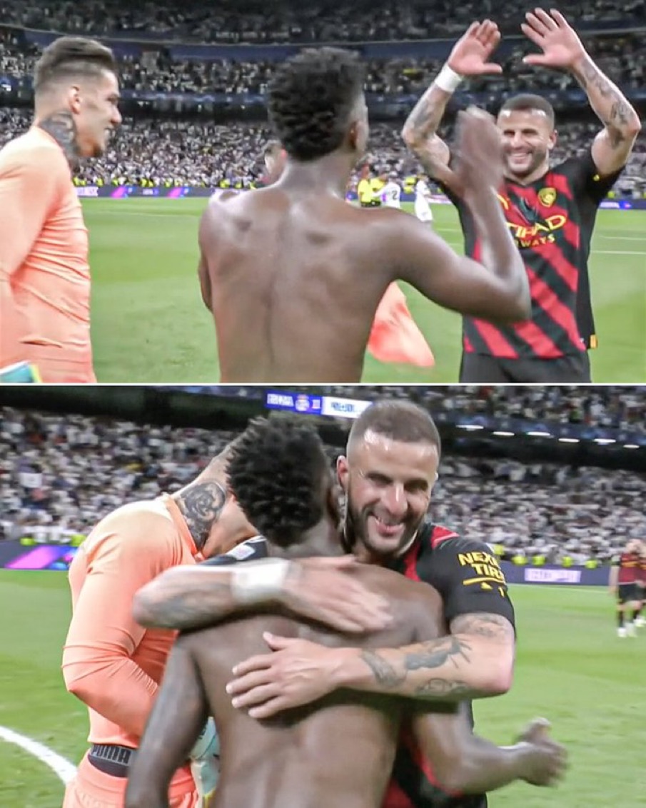 _BeFootball's tweet photo. Vinicius Jr et Kyle Walker après le match 😄🫸🫷

📸 @ESPNFC https://t.co/QC9fhJkF9J
