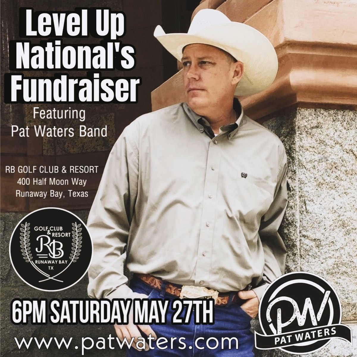 PatWaters's tweet photo. 5/27/23: Level Up National’s Fundraiser at RB Golf Club & Resort featuring Pat Waters Band! #livemusic #texascountry #runawaybaytx #levelupnationals https://t.co/P7FUOZYsrI