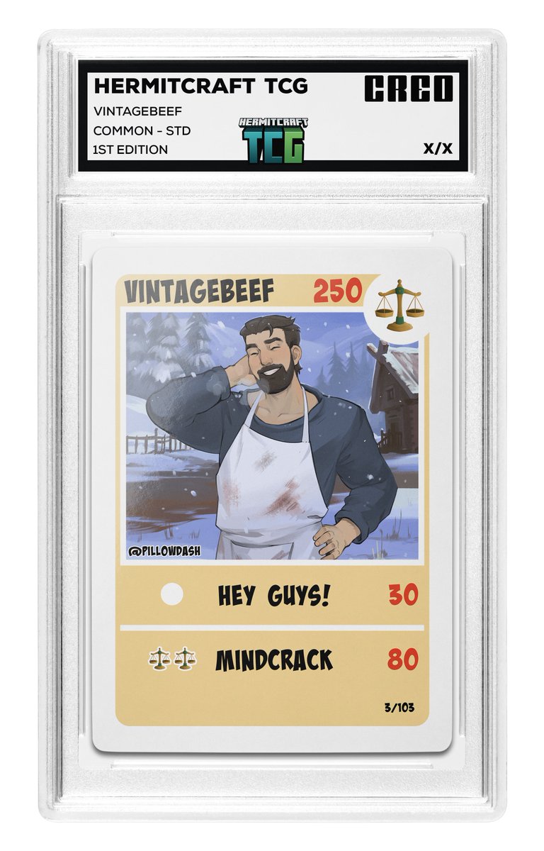 PillowDash's tweet photo. It's the man himself! :) 
Common card art of @VintageBeefLP for the #Hermitcraft TCG!
#Hermitcraftfanart https://t.co/8nj3j3glDK