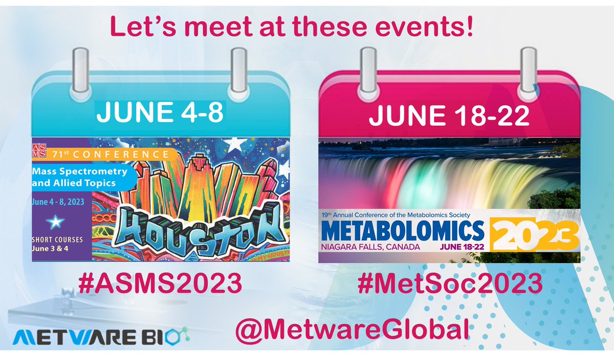 Happy to meet in June! Houston, TX and Canadian Niagara Falls! #ASMS2023 - @asmsnews  and #MetSoc2023 by @MetabolomicsSoc 

#metabolomics #lipidomics #omics #massspec #TeamMassSpec