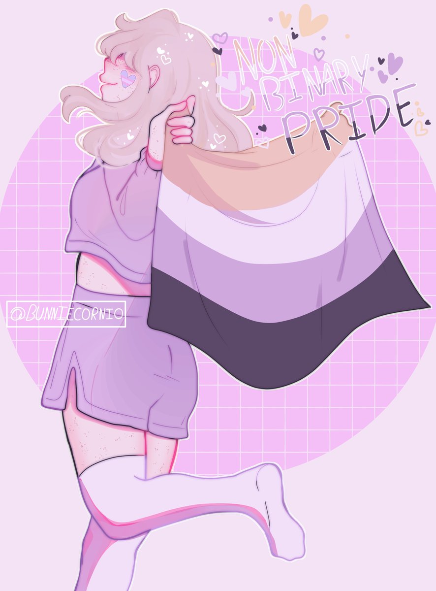 bunniecornio's tweet image. Estaba practicando poses distintas a las que hago siempre por que harta de hacer personajes siempre de frente 
Charles con la bandera de orgullo no binario &amp;lt;3 

#Pride #Pride2023 #NonBinaryPride #NBpride
