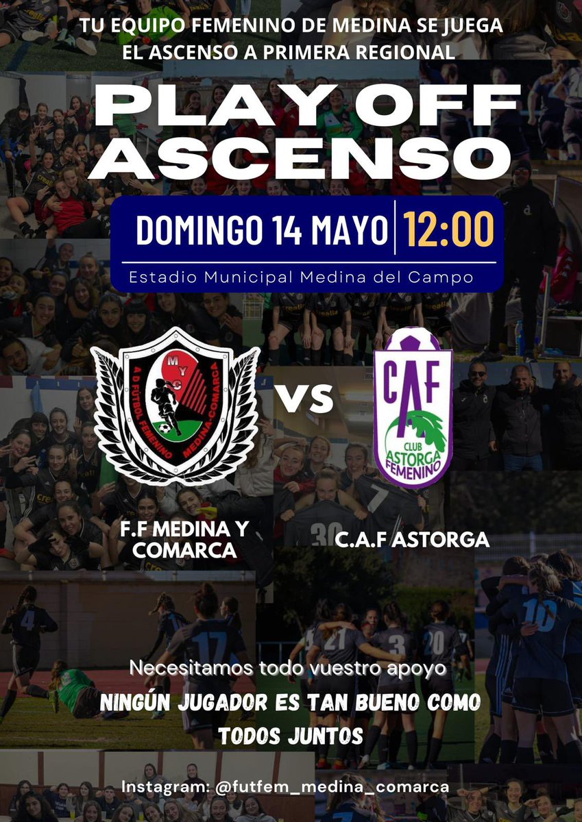 este domingo a las 12 en el estado municipal de medina del campo, juegan nuestras chicas contra astorga para jugarse pasar a la final, (ningún jugador es tan bueno como todos juntos) OS ESPERAMOS!! 🖤🍍