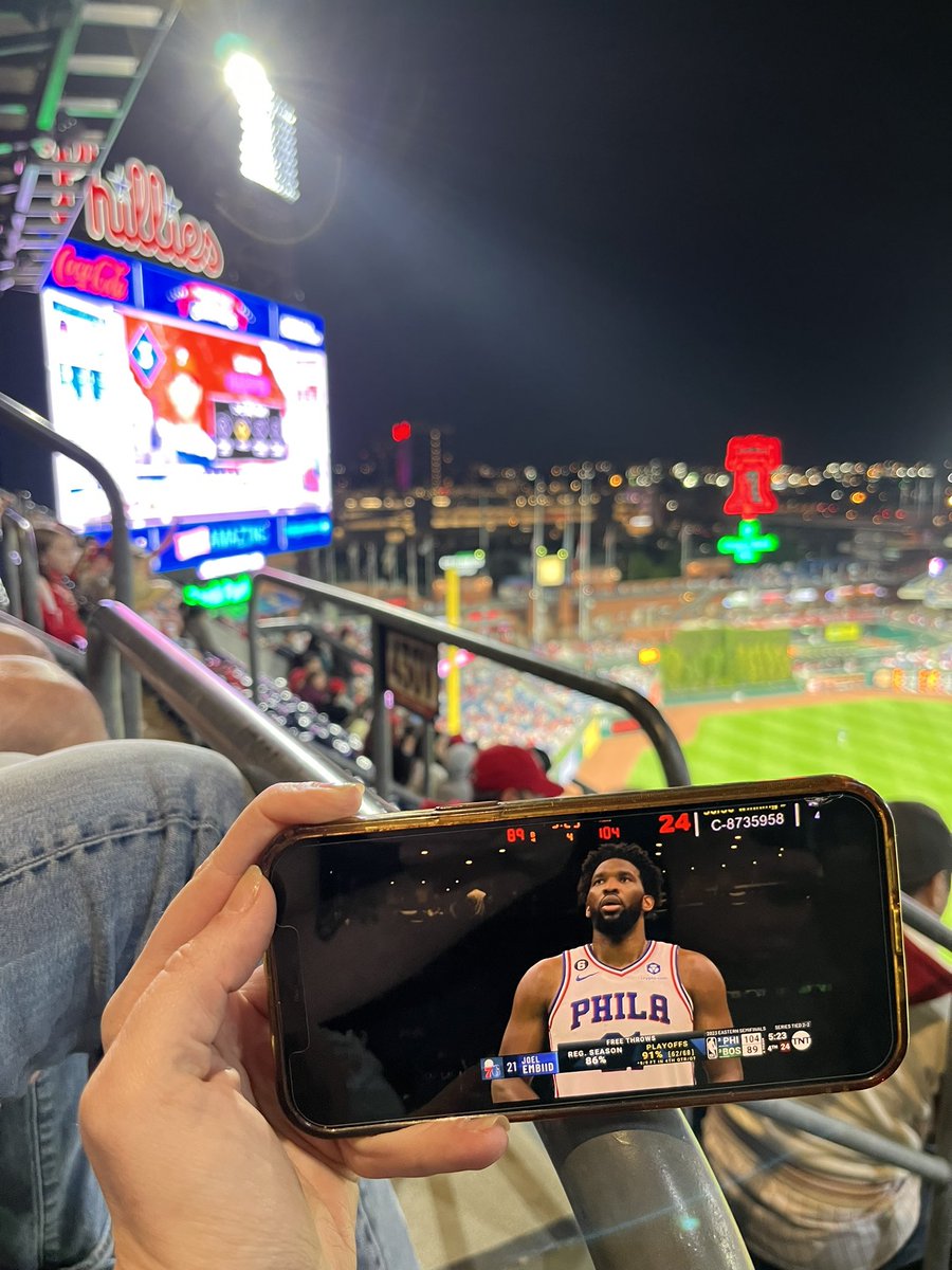 KatieDeal20's tweet photo. Ring the bell and play the song #Phillies #Sixers  @JoelEmbiid https://t.co/iPpSDR4B9W