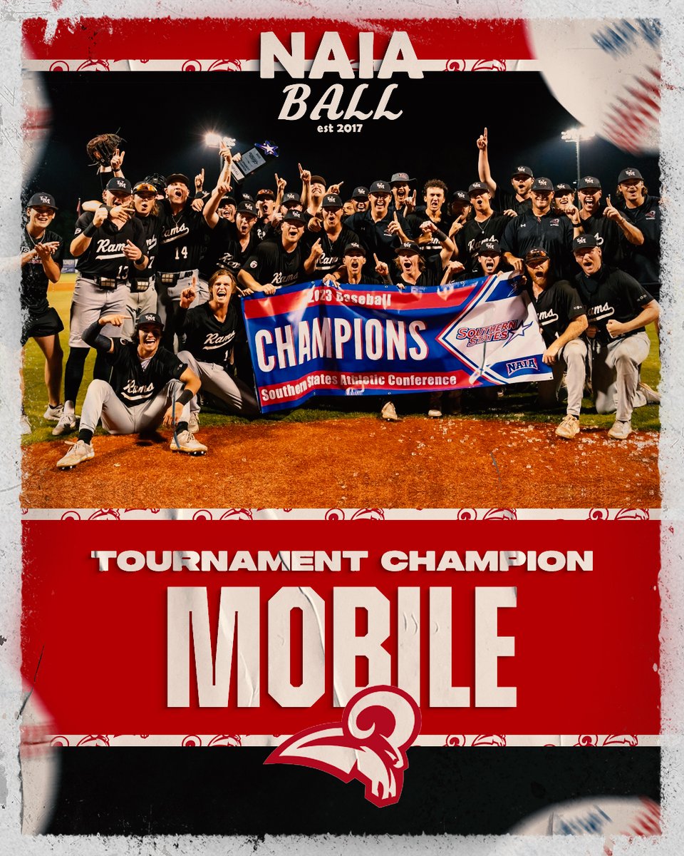 🚨The Mobile Rams (35-18) win their first ever Southern State Athletic Conference Tournament Championship after defeating William Carey 22-10 in the title game and punch their ticket to the national tournament! #NAIABall <a href="/UMobileRams/">University of Mobile Rams Athletics</a> <a href="/UMobilebaseball/">University of Mobile Baseball</a>