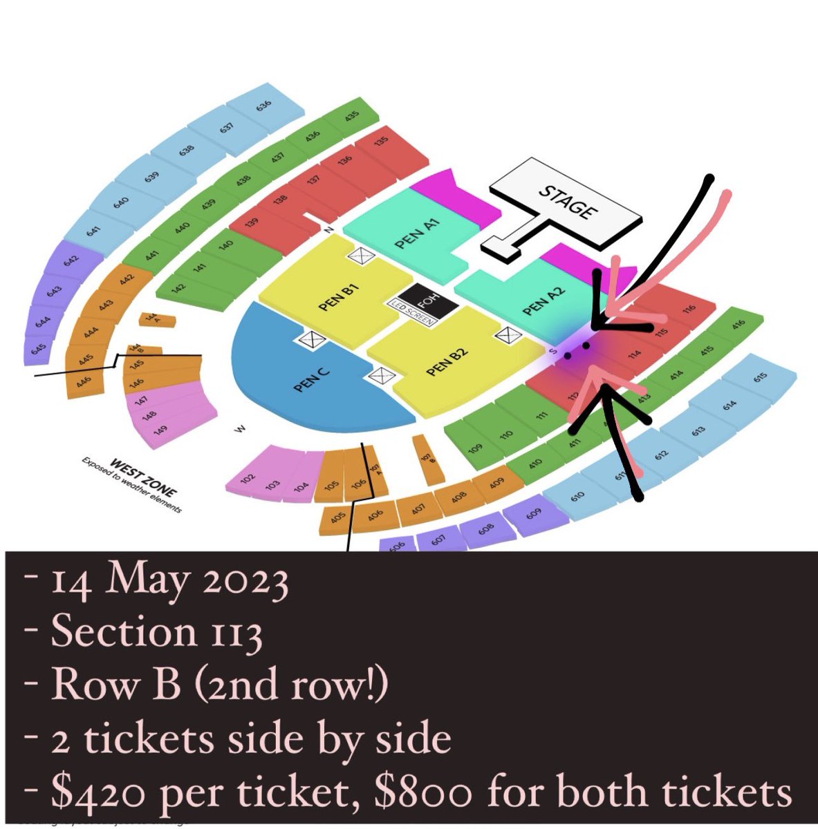 huien_law's tweet photo. (WTS)

Date: 14 May 2023 (Singapore)
2 tickets available!

💗CAT 5
💗SEC 113
💗ROW B (second row!)

🖤 PAH E-Ticket (bought through Weverse membership)
🖤 Will provide prove of purchasing

#BLACKPINK_BORNPINK #blackpinksingapore https://t.co/Vu5nRteXVE