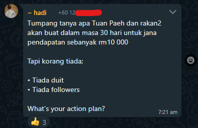 thepaehbrian's tweet photo. Semalam saya dapat satu soalan ni dari group WhatsApp:

"Kalau tuan akan buat dalam masa 30 hari untuk jana pendapatan sebanyak RM10 000

+ Tiada duit
+ Tiada followers"

So ini apa saya akan buat: https://t.co/SOYI88jD3x