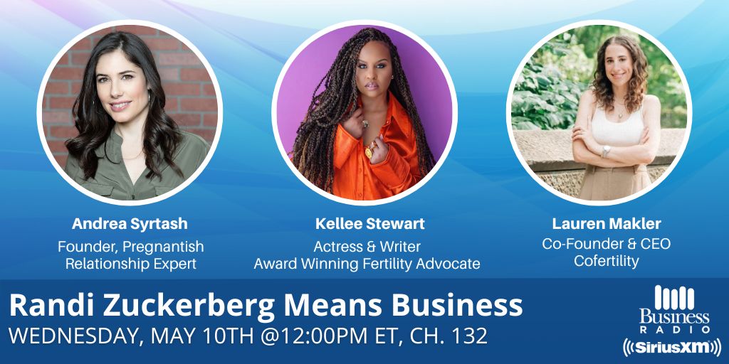 SXMBusiness's tweet photo. 🎙️@RandiZuckerberg TODAY at 12pm ET on  #Infertility and #MothersDay

- @PregnantishMag's @AndreaSyrtash on Modern Family Building
- @Kellee_Stewart on Fertility Awareness &amp; @Evite's new Fertility category 
- @Cofertility on making #EggFreezing more accessible 

🔊#SiriusXM132🔊 https://t.co/MrVXEXkNMk