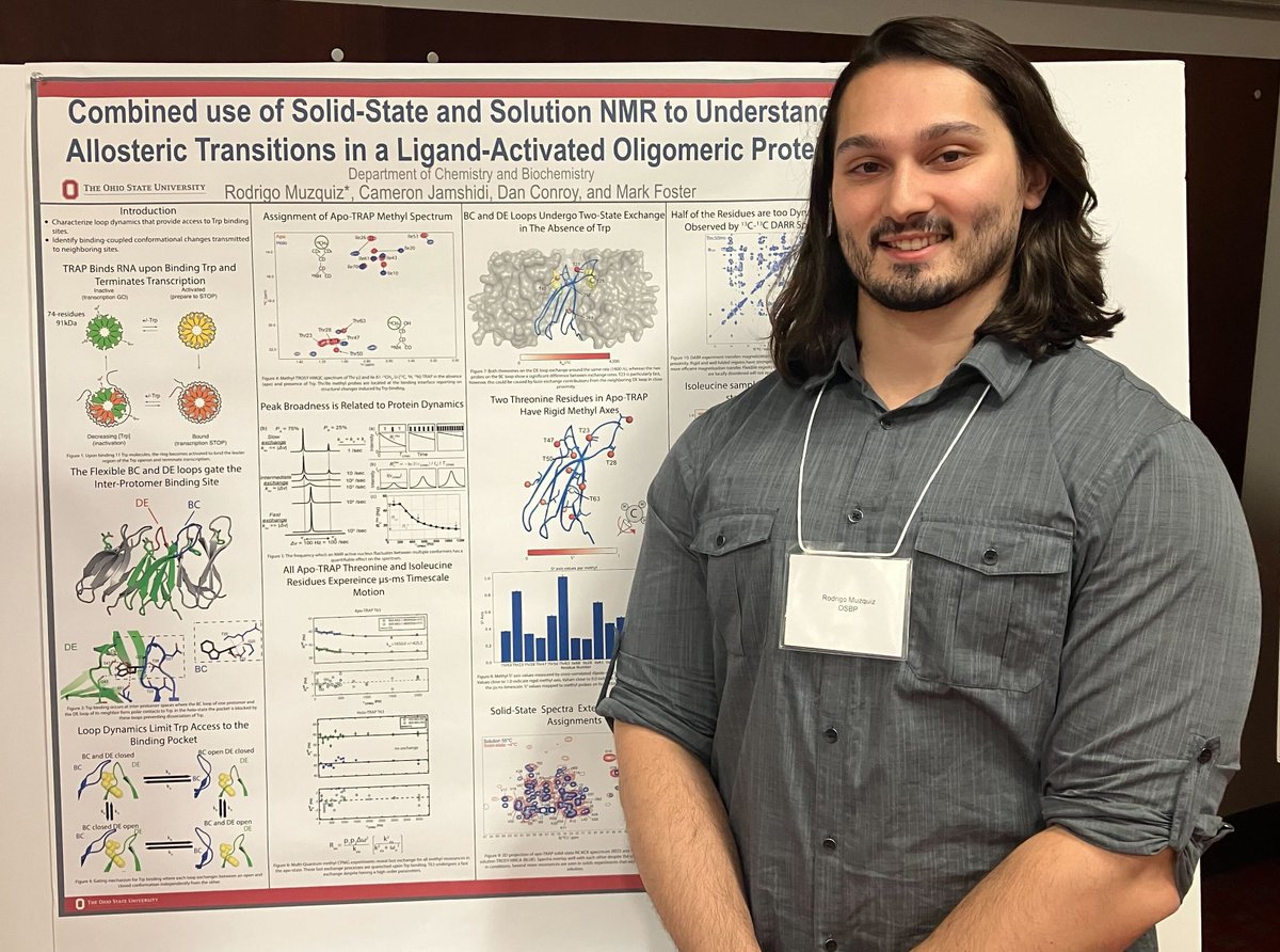 MarkPFR's tweet photo. Congrats to @MPFosterLab PhD student Rodrigo Muzquiz for winning a presentation award at this year's @OSU_RNA / CMBP @OhioState Symposium. Rodrigo is using solid and solution #nmr to study protein allosteric regulation. https://t.co/PK0qxvuFdV