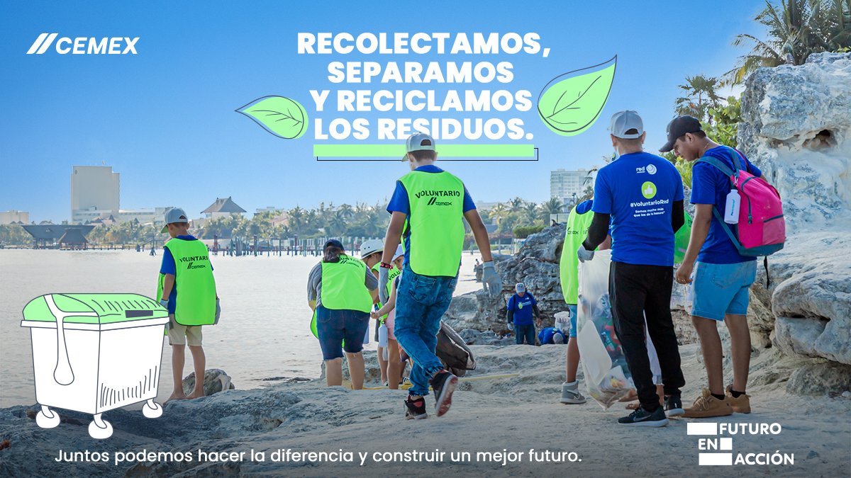 CEMEXMx's tweet photo. En #Cemex tenemos como objetivo crear un impacto positivo en el medio ambiente y en las comunidades donde operamos. 
Participamos con distintos aliados y voluntarios en proyectos de limpieza de playas, en donde, además de nuestros esfuerzos de recolección y separación de residuos, transformamos en energía limpia todos aquellos residuos que no pueden ser reutilizados en otras cadenas de valor.
Esta iniciativa forma parte de nuestro programa #FuturoEnAcción #ConstruyendoUnMejorFuturo
Conoce más en: https://t.co/59hDRFUGez