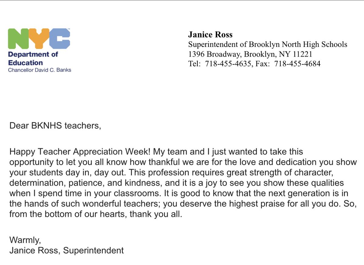 Thank you #BKNHSbrilliant teachers! 
We see you … we ❤️ you! 
#TeacherAppreciationWeek 
#pedagogyofcriticallove 
#seehearaffirm 
@BKNHSSuptRoss @ElleRushie @TPaulin_BKNHS @AndradaF_TDEC