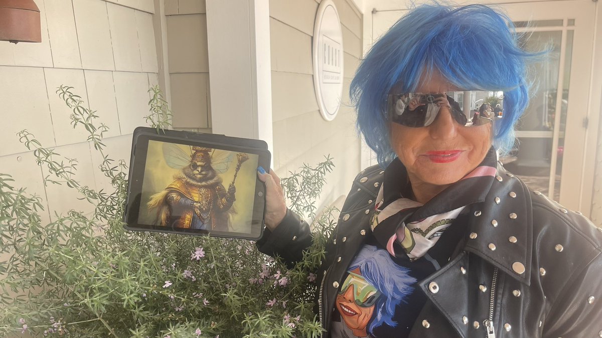 LadyRocketSpace's tweet photo. Campaign to save bees #BeesOnTheMoon reaching new highs - today during @SpaceBeach2
I am Expanding my Bees saving campaign to embrace the #RoyalBee Keeper #KingCharlesIII.
Here showcasing new @LadyRocketSpace RoyalBees #NFTs for @spaceibles by @WaltzinPeacock to soon go to Buckingham Palace!